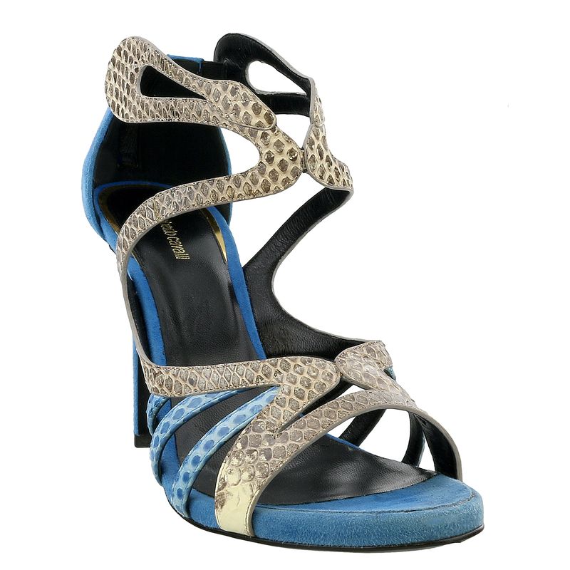 Roberto Cavalli Blue Suede Strappy Back Zip Siletto Sandal-